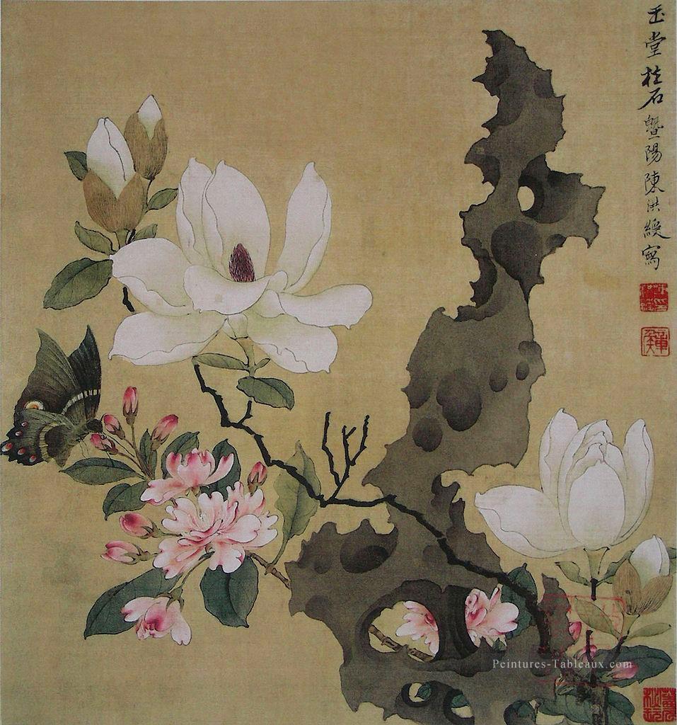 Chen Hongshou magnolia et érection rock tradition chinoise Peintures à l'huile
